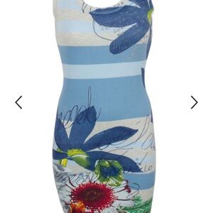 Desigual Blue and White Striped Floral Midi Dress